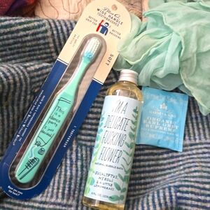 Gift Bundle Blue Q Dance party  toothbrush + delicate F-ing Flower Bubble Bath